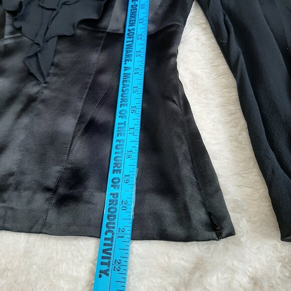 Karen Millen Women's Silk Blend Black Ruffle Neck Long Sleeves Blouse Top US 6 - Picture 5 of 9